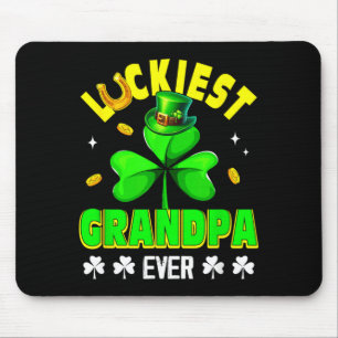 Luckiest Grandpa Ever Patricks Day Shamrocks Funny Mouse Pad