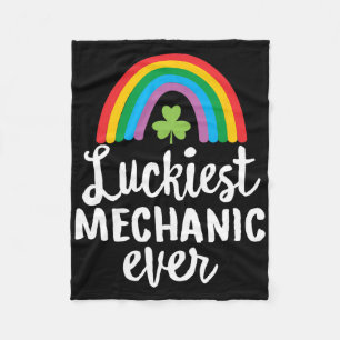 Luckiest Mechanic Ever St Patrick Day Shamrocks Fleece Blanket