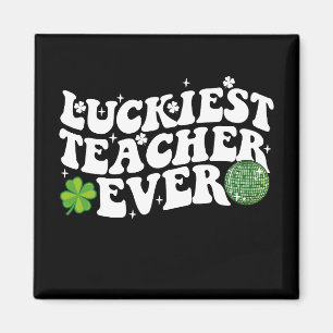 Luckiest Teacher Ever Disco Ball Shamrock Groovy Magnet