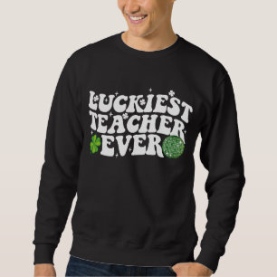 Luckiest Teacher Ever Disco Ball Shamrock Groovy Sweatshirt