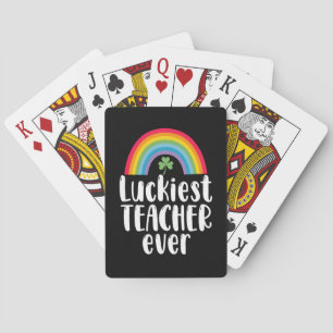Luckiest Teacher Ever School Gift St Patricks Day Playing Cards
