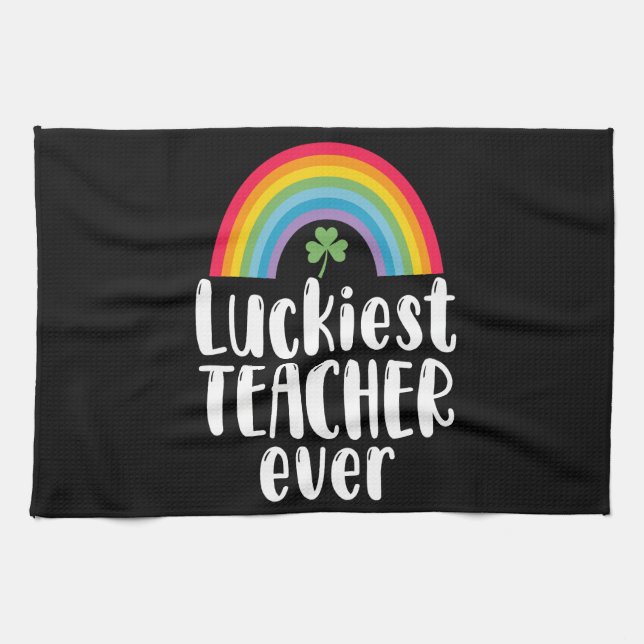 Luckiest Teacher Ever School Gift St Patricks Day  Tea Towel (Horizontal)