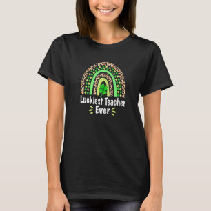 Luckiest Teacher Ever St Patricks Day Leopard Rain T-Shirt