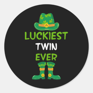 Luckiest Twin Ever Irish St Patricks Day Family Ou Classic Round Sticker
