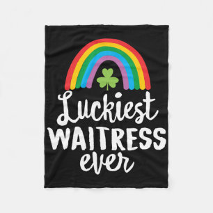 Luckiest Waitress Ever St Patrick Day Shamrocks  Fleece Blanket