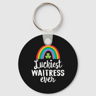 Luckiest Waitress Ever St Patrick Day Shamrocks Key Ring