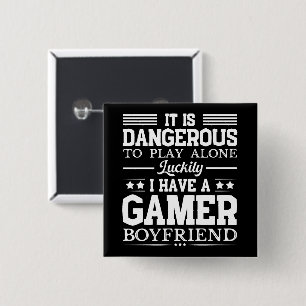 Luckily I Have A Gamer Girlfriend Funny Couple 15 Cm Square Badge
