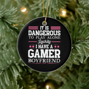 Luckily I Have A Gamer Girlfriend Funny Couple Ceramic Ornament