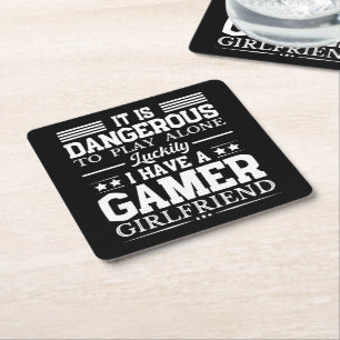Luckily I Have A Gamer Girlfriend Funny Couple Square Paper Coaster