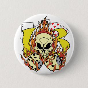 Lucky 13 Dice and Skull 6 Cm Round Badge