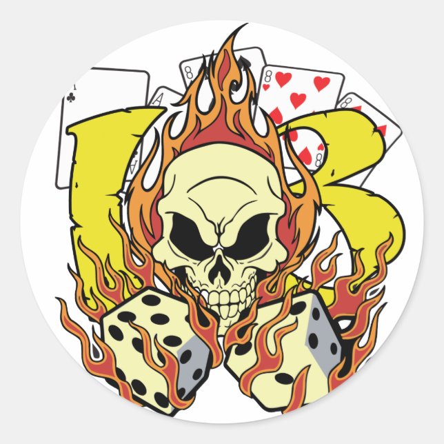 Lucky 13 Dice and Skull Classic Round Sticker (Front)