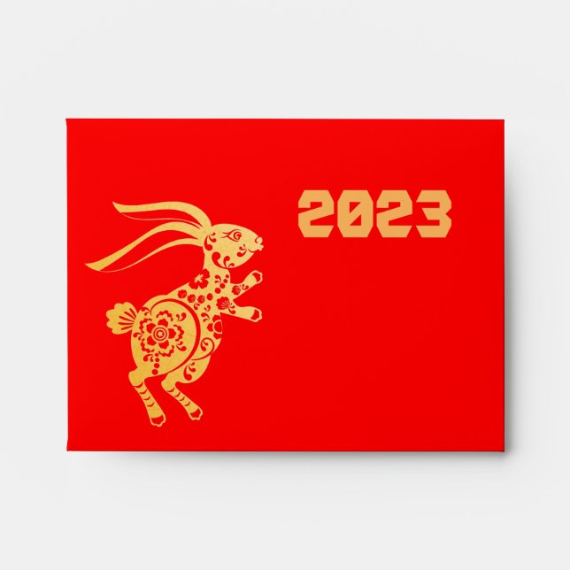 LUCKY 2023 Chinese New Year Gold RABBIT 中国传统新年 Red Envelope (Front)