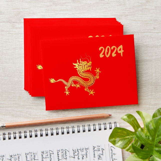 LUCKY 2024 Chinese New Year Gold DRAGON 中国传统新年 Red Envelope (Stacked)
