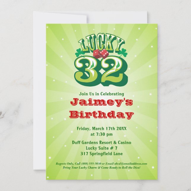 Lucky 32 - Custom Birthday Party Invitation (Front)