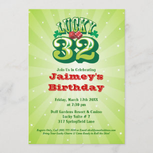 Lucky 32 - Custom Birthday Party Invitation