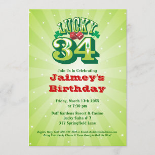 Lucky 34 - Custom Birthday Party Invitation