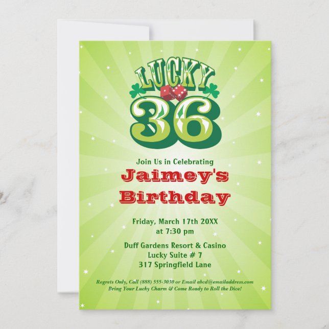 Lucky 36 - Custom Birthday Party Invitation (Front)
