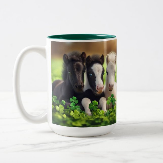 Lucky 3 Wild Babies  Two-Tone Coffee Mug (Left)