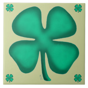 Lucky 4 Leaf Irish Clover 5 lt green large tile