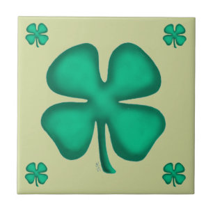 Lucky 4 Leaf Irish Clover 5 lt green small tile