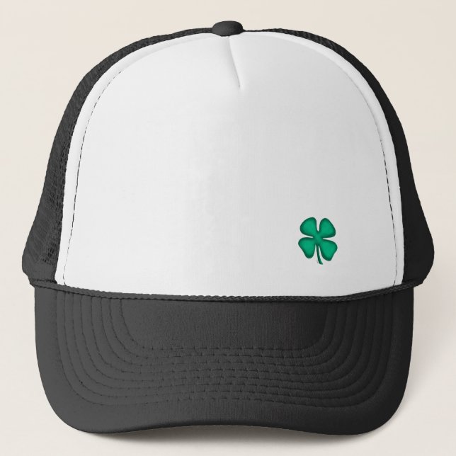 Lucky 4 Leaf Irish Clover black trucker hat (Front)