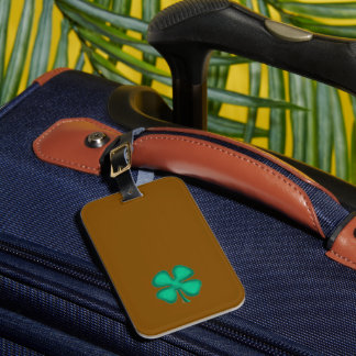 Lucky 4 Leaf Irish Clover brown luggage tag