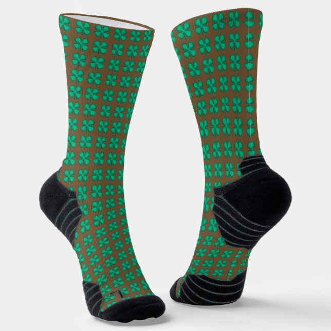 Lucky 4 Leaf Irish Clover brown performance socks (Angled)