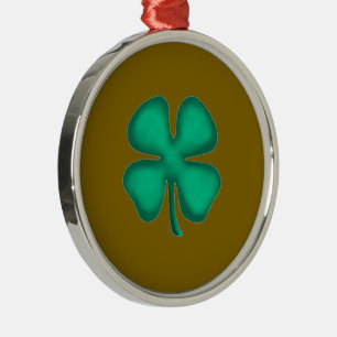 Lucky 4 Leaf Irish Clover brown r premium ornament
