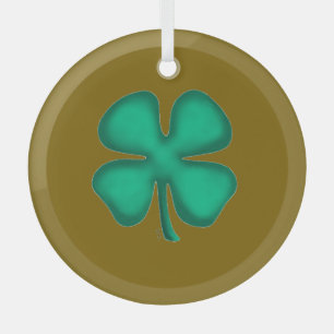 Lucky 4 Leaf Irish Clover brown rnd glass ornament