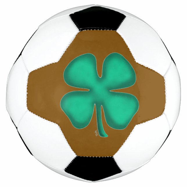 Lucky 4 Leaf Irish Clover brown soccer ball (Front)