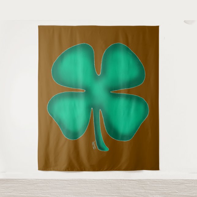 Lucky 4 Leaf Irish Clover brown tapestry (Front)