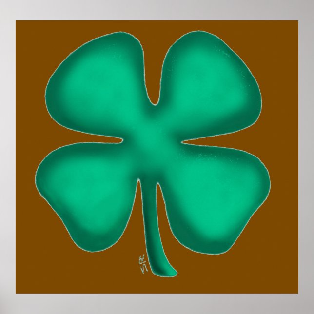 Lucky 4 Leaf Irish Clover brown value matte poster (Front)