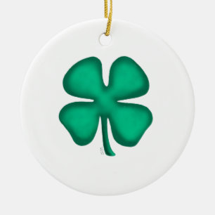 Lucky 4 Leaf Irish Clover ceramic ornament 2sided