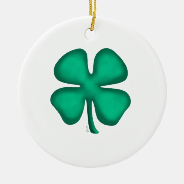 Lucky 4 Leaf Irish Clover ceramic ornament 2sided (Front)