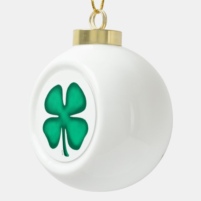 Lucky 4 Leaf Irish Clover Christmas ball Ceramic Ball Christmas Ornament (Right)