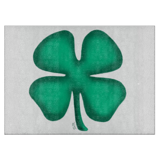 Lucky 4 Leaf Irish Clover glass cutting board (Front)