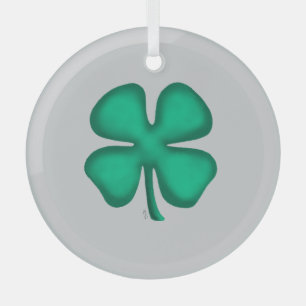 Lucky 4 Leaf Irish Clover gray rnd glass ornament