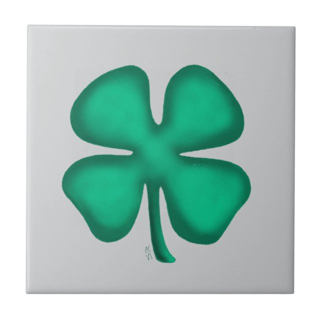 Lucky 4 Leaf Irish Clover gray small tile (Front)