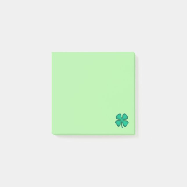 Lucky 4 Leaf Irish Clover green 3x3 note pads (Front)