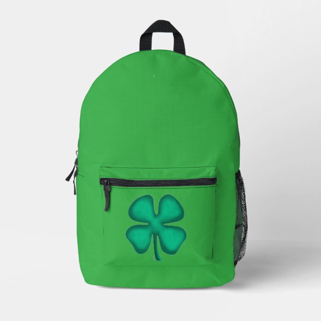 Lucky 4 Leaf Irish Clover green backpack (Front)