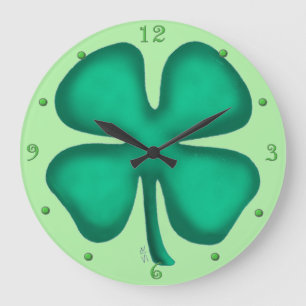 Lucky 4 Leaf Irish Clover green wall clock
