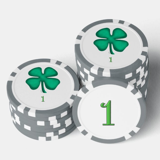 Lucky 4 Leaf Irish Clover grey 1 stripe poker chip (Stack)