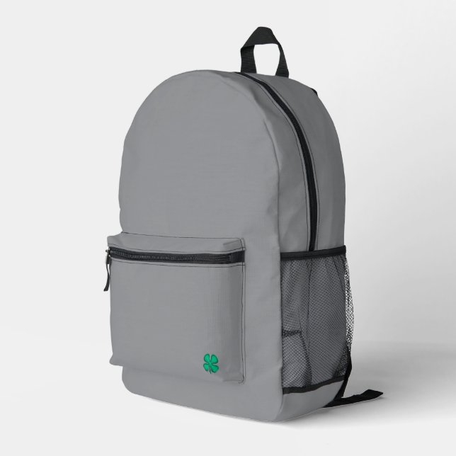 Lucky 4 Leaf Irish Clover grey backpack (Back Corner Right)