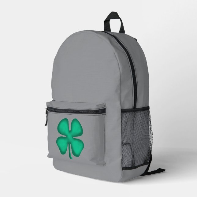 Lucky 4 Leaf Irish Clover grey backpack (Back Corner Right)