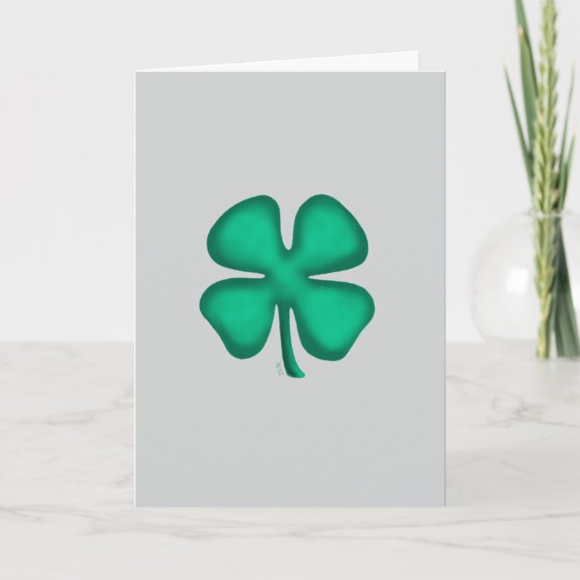 Lucky 4 Leaf Irish Clover grey greeting card (Front)