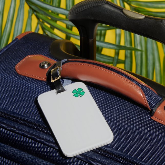 Lucky 4 Leaf Irish Clover grey luggage tag (Front Insitu 1)