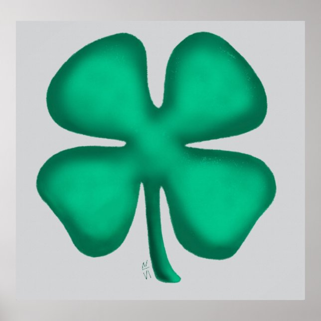 Lucky 4 Leaf Irish Clover grey matte poster (Front)