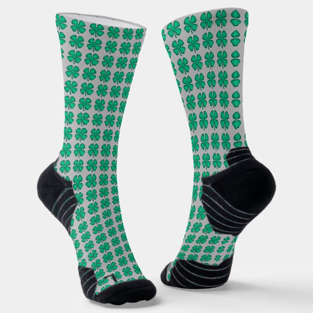 Lucky 4 Leaf Irish Clover grey performance socks (Angled)