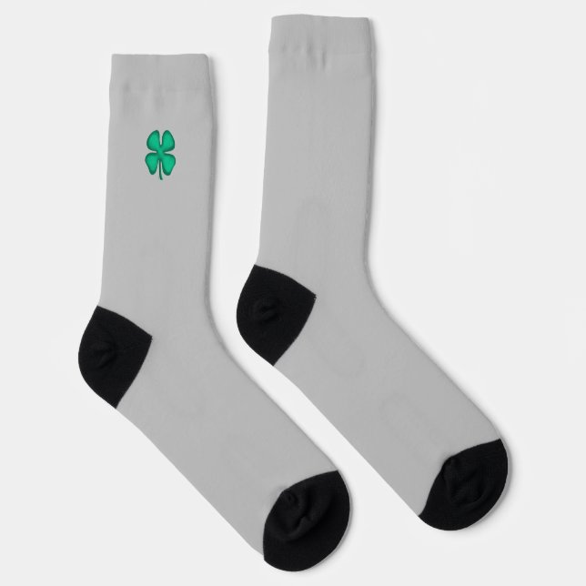 Lucky 4 Leaf Irish Clover grey premium socks (Right)