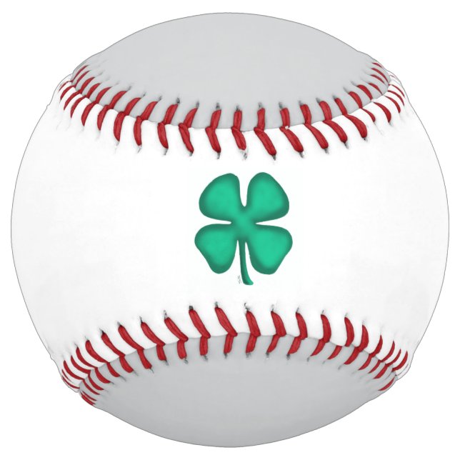 Lucky 4 Leaf Irish Clover grey white softball (Front)